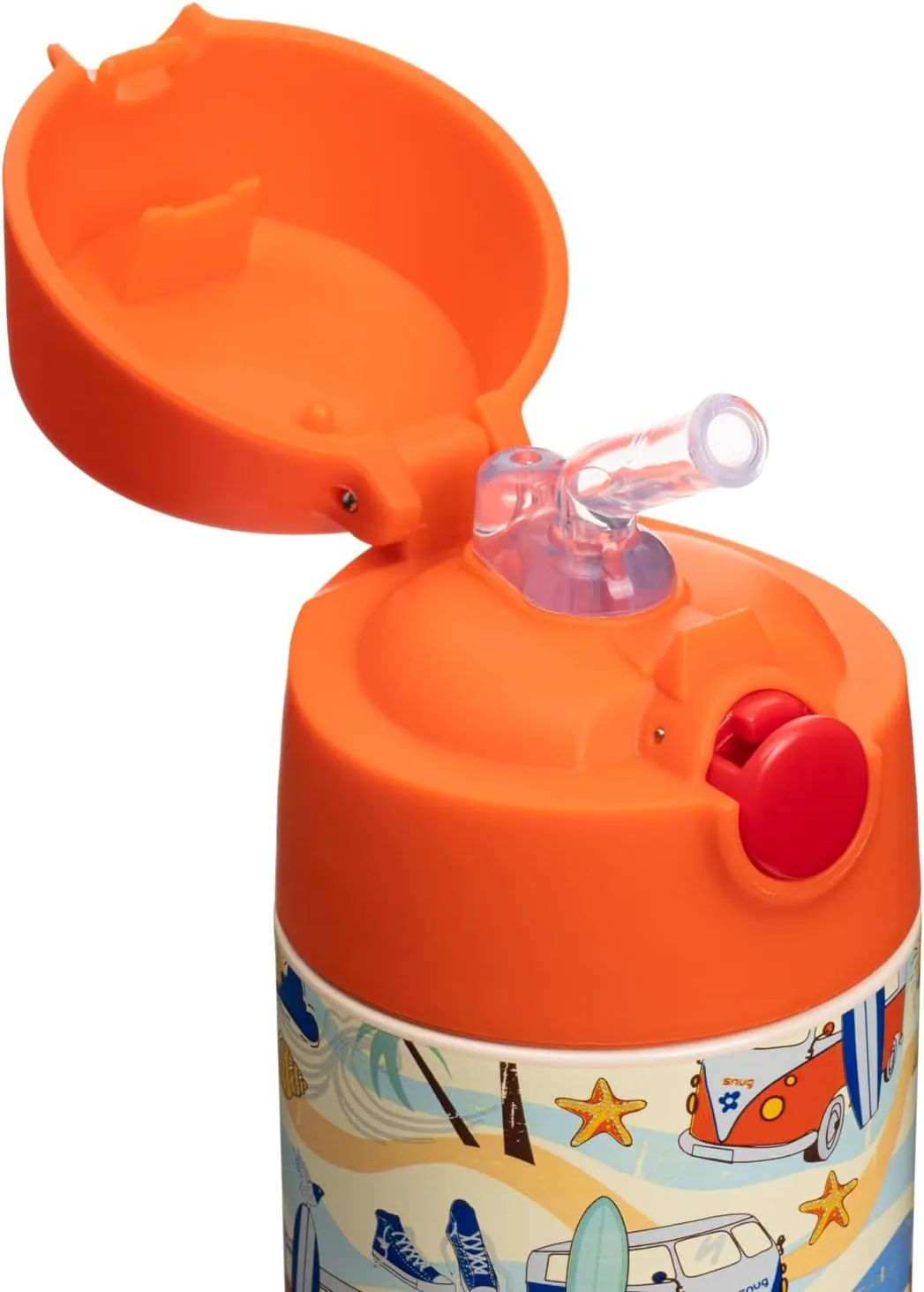 Snug Kids Water Bottle - insulated stainless steel thermos with straw (Girls/Boys) - Beach, 12oz
