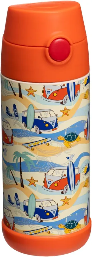 Snug Kids Water Bottle - insulated stainless steel thermos with straw (Girls/Boys) - Beach, 12oz