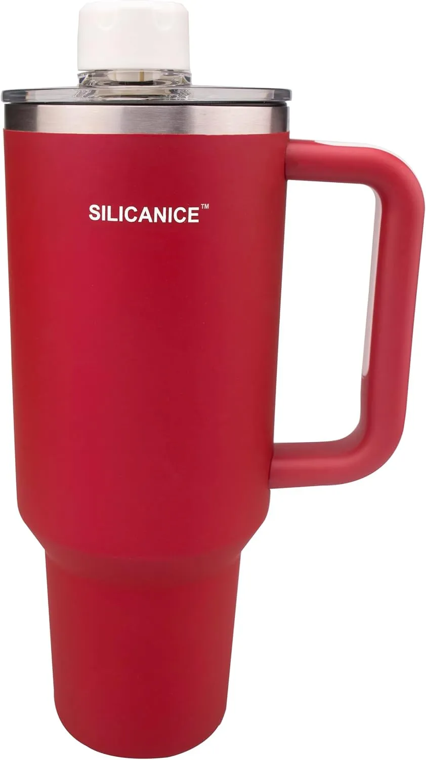 Soft touch Red 40 oz tumblers With Handle And Straw,100% Spill Proof coffee mug,Smoothie Stainless Steel Vacuum Insulated Ice Cup with Lid,Water Bottle