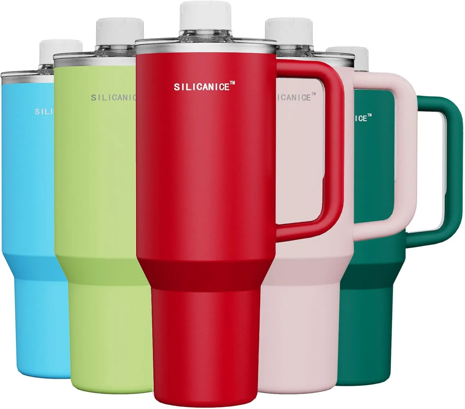 Soft touch Red 40 oz tumblers With Handle And Straw,100% Spill Proof coffee mug,Smoothie Stainless Steel Vacuum Insulated Ice Cup with Lid,Water Bottle