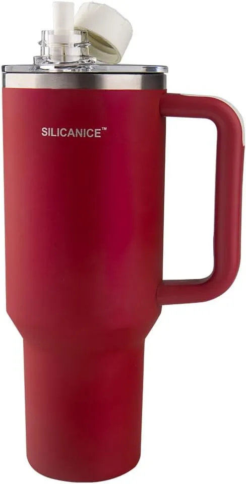 Soft touch Red 40 oz tumblers With Handle And Straw,100% Spill Proof coffee mug,Smoothie Stainless Steel Vacuum Insulated Ice Cup with Lid,Water Bottle
