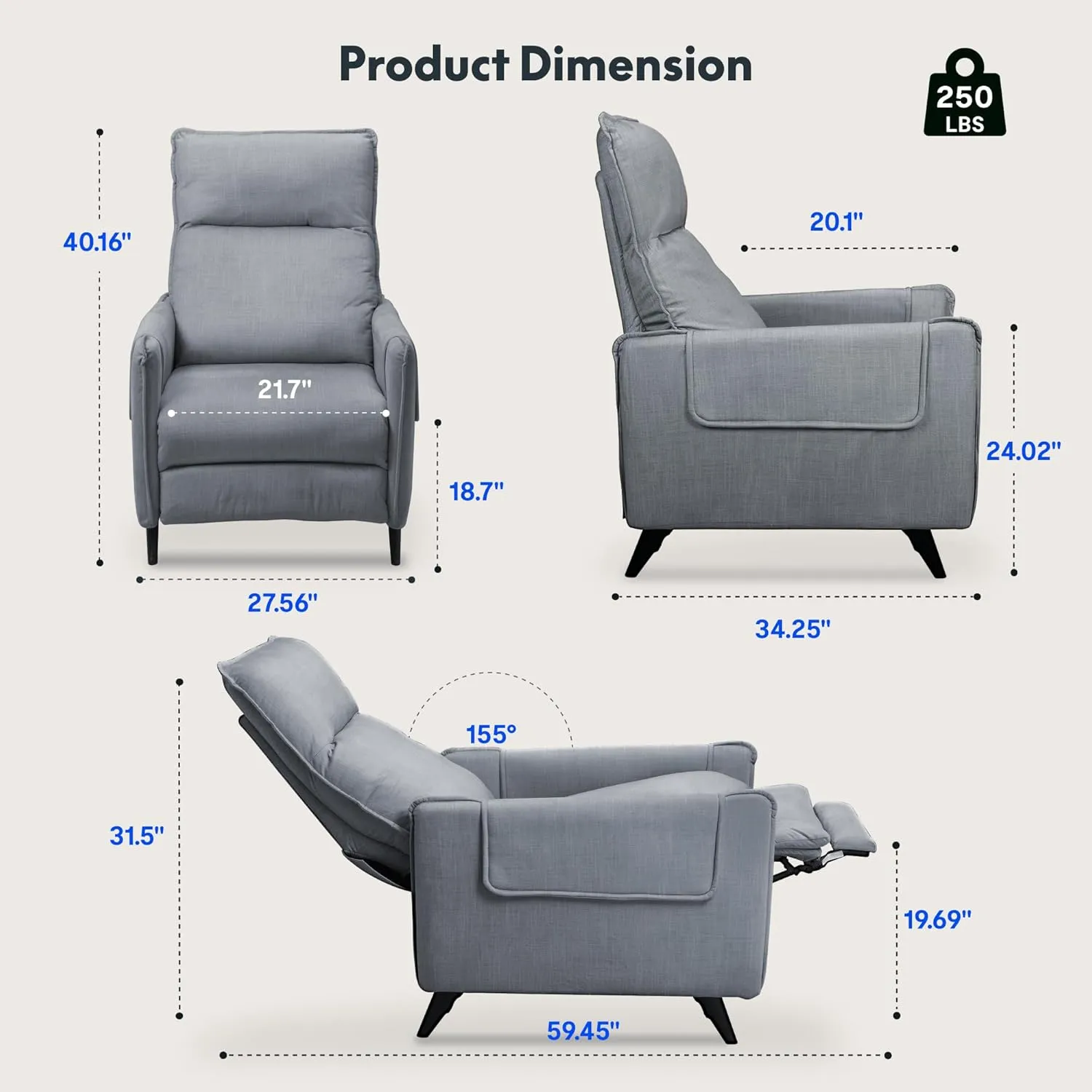 Softa Massage Recliner Chair for Adults, Fabric Reclining Chair Home Theater Seating with Extended Footrest, Adjustable Modern Single Sofa for Living Room,Bedroom (Light Gray)