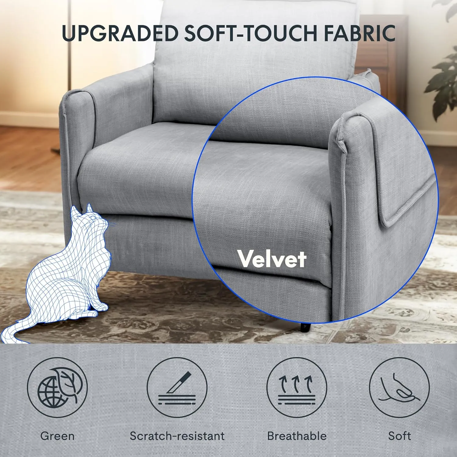 Softa Massage Recliner Chair for Adults, Fabric Reclining Chair Home Theater Seating with Extended Footrest, Adjustable Modern Single Sofa for Living Room,Bedroom (Light Gray)