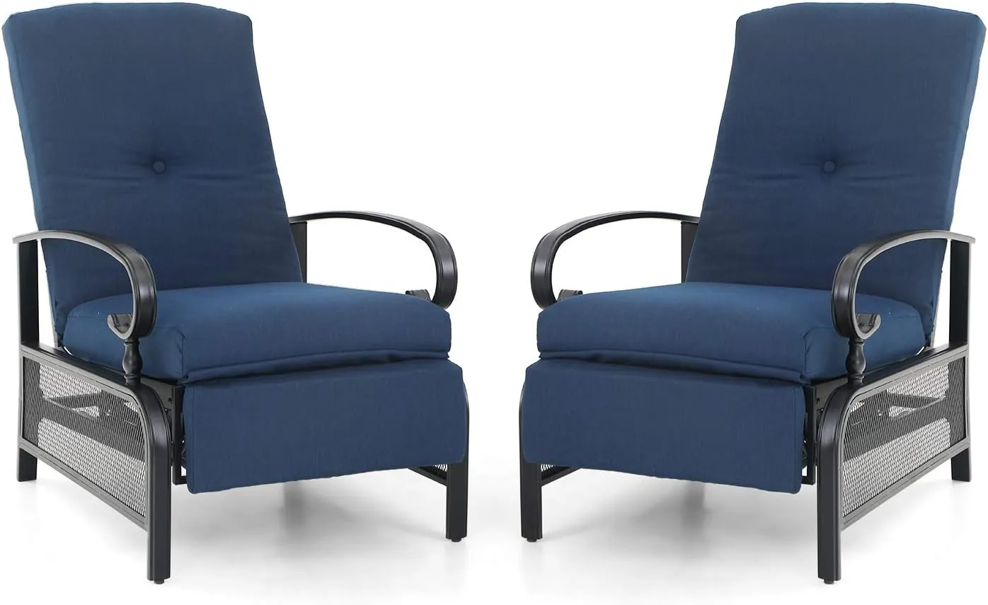 Sophia & William Outdoor Recliner Chairs Set of 2 Adjustable Patio Reclining Lounge Chair with Removable Cushion Support 300lbs, Navy