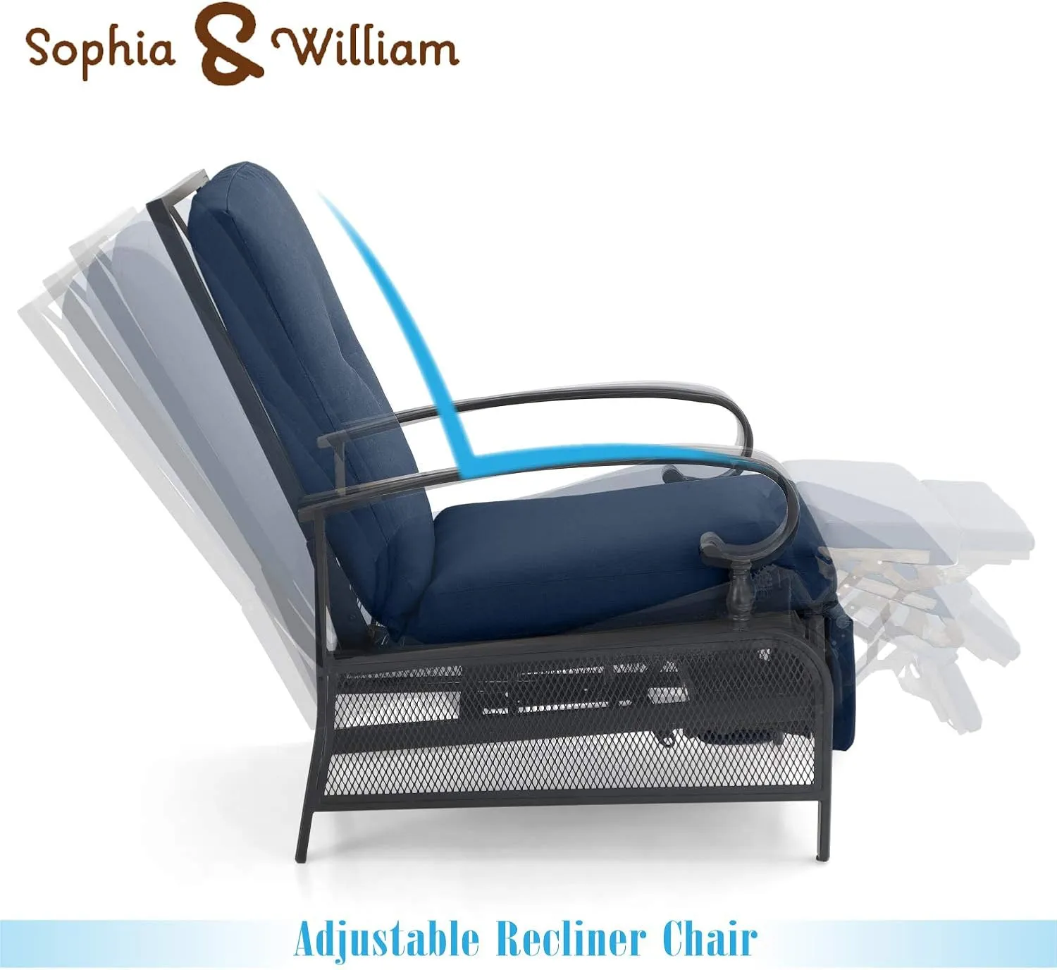 Sophia & William Outdoor Recliner Chairs Set of 2 Adjustable Patio Reclining Lounge Chair with Removable Cushion Support 300lbs, Navy