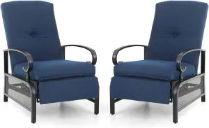 Sophia & William Outdoor Recliner Chairs Set of 2 Adjustable Patio Reclining Lounge Chair with Removable Cushion Support 300lbs, Navy