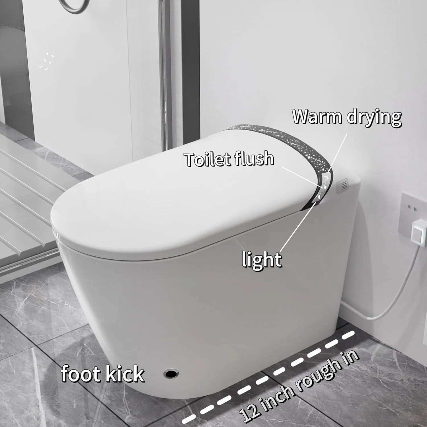 Sounor Modern Smart Toilets With Bidet Built In Self Cleaning,Elongated Heated Seat,Warm Water Sprayer,Foot Kick,1.28 GPF Powerful Auto Flush,Auto Open/Close Lid, LED Night Light Display (White)