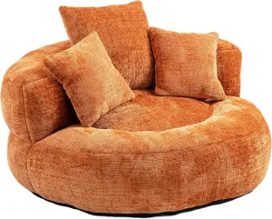 Spacious and Comfortable Bean Bag Chair for Adults and Kids, High Back Lounger with Three Pillows, Indoor & Outdoor, Orange Chenille