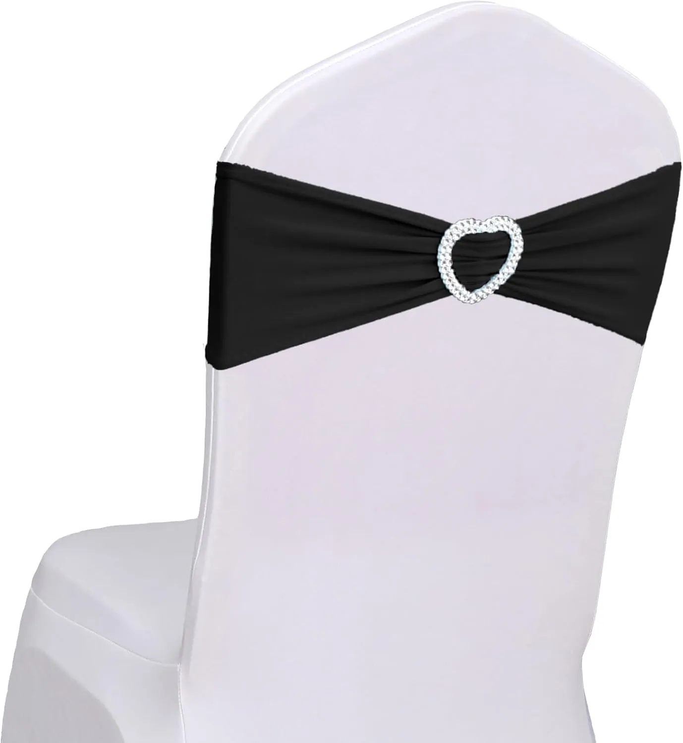 Spandex Black Chair Sashes Bows 30 Pack Black Sashes for Chairs Universal Elastic Chair Sashes Bands with Heart Buckle Slider for Banquet Wedding Party Decorations
