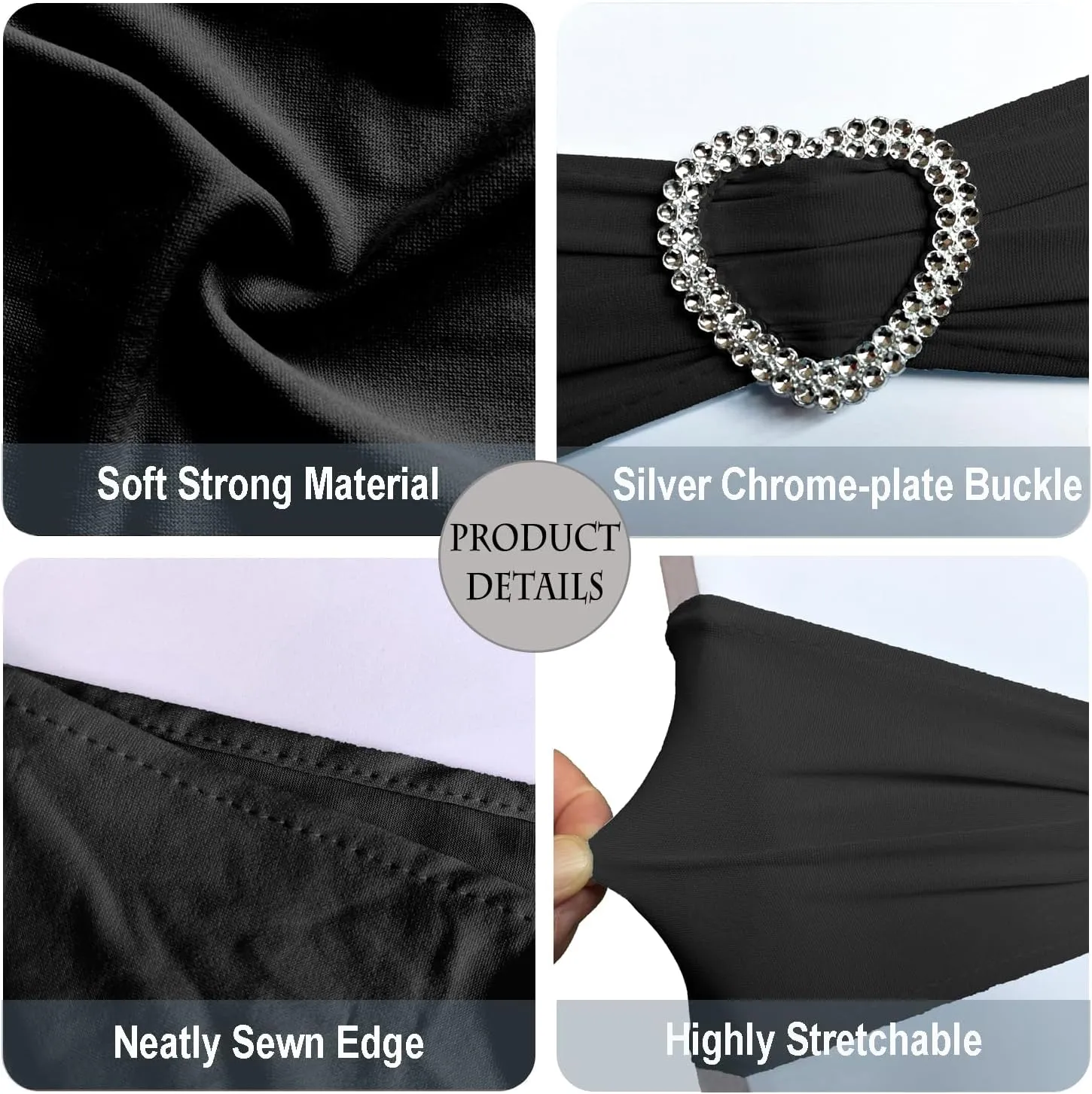 Spandex Black Chair Sashes Bows 30 Pack Black Sashes for Chairs Universal Elastic Chair Sashes Bands with Heart Buckle Slider for Banquet Wedding Party Decorations