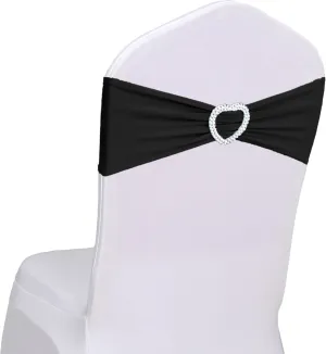 Spandex Black Chair Sashes Bows 30 Pack Black Sashes for Chairs Universal Elastic Chair Sashes Bands with Heart Buckle Slider for Banquet Wedding Party Decorations