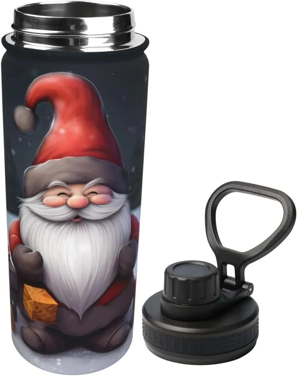 Sports Water Bottle Christmas Gnome Insulated Stainless Steel Water Bottles, 18 oz Water Cup Flask for Fitness Outdoor Sports Hiking Cycling