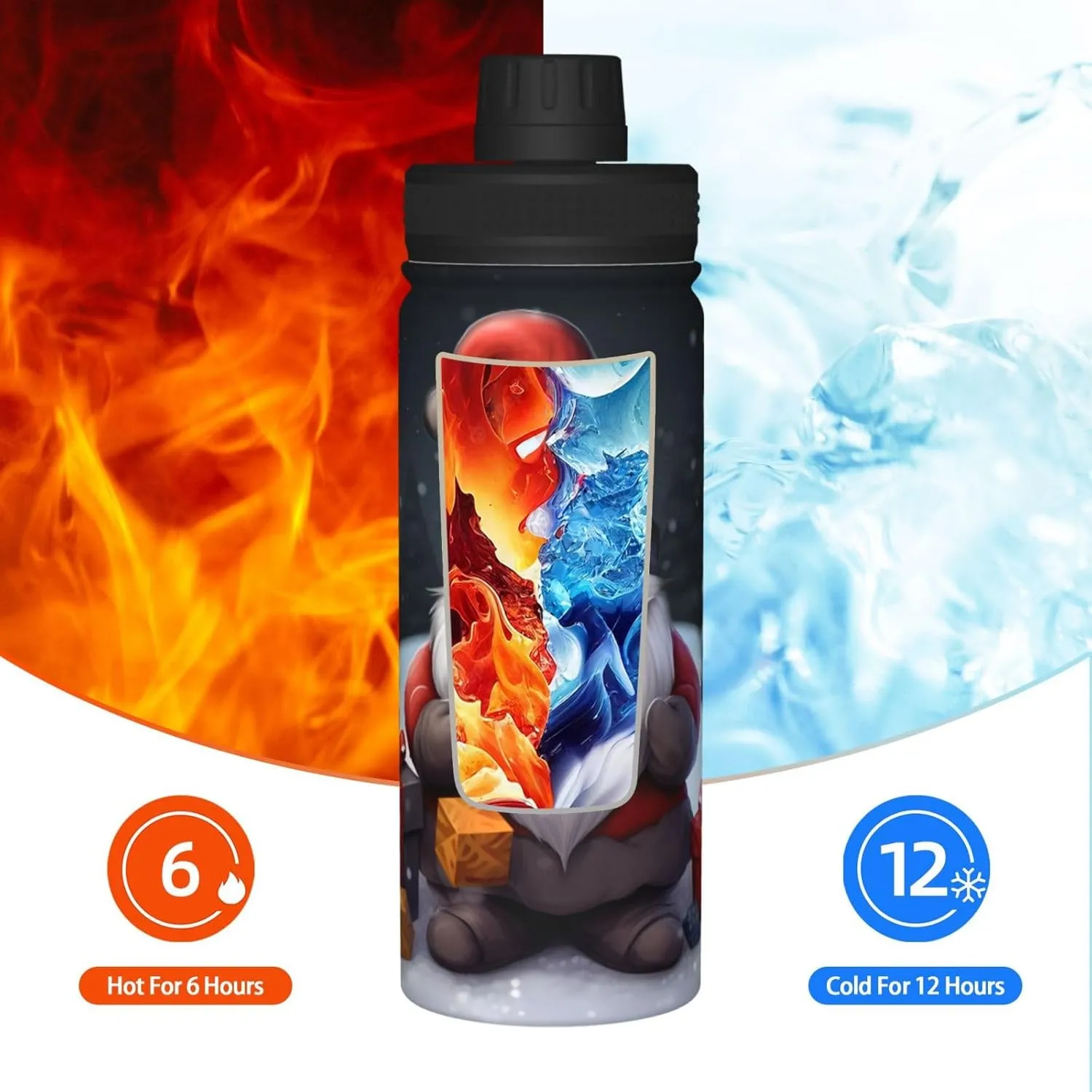 Sports Water Bottle Christmas Gnome Insulated Stainless Steel Water Bottles, 18 oz Water Cup Flask for Fitness Outdoor Sports Hiking Cycling