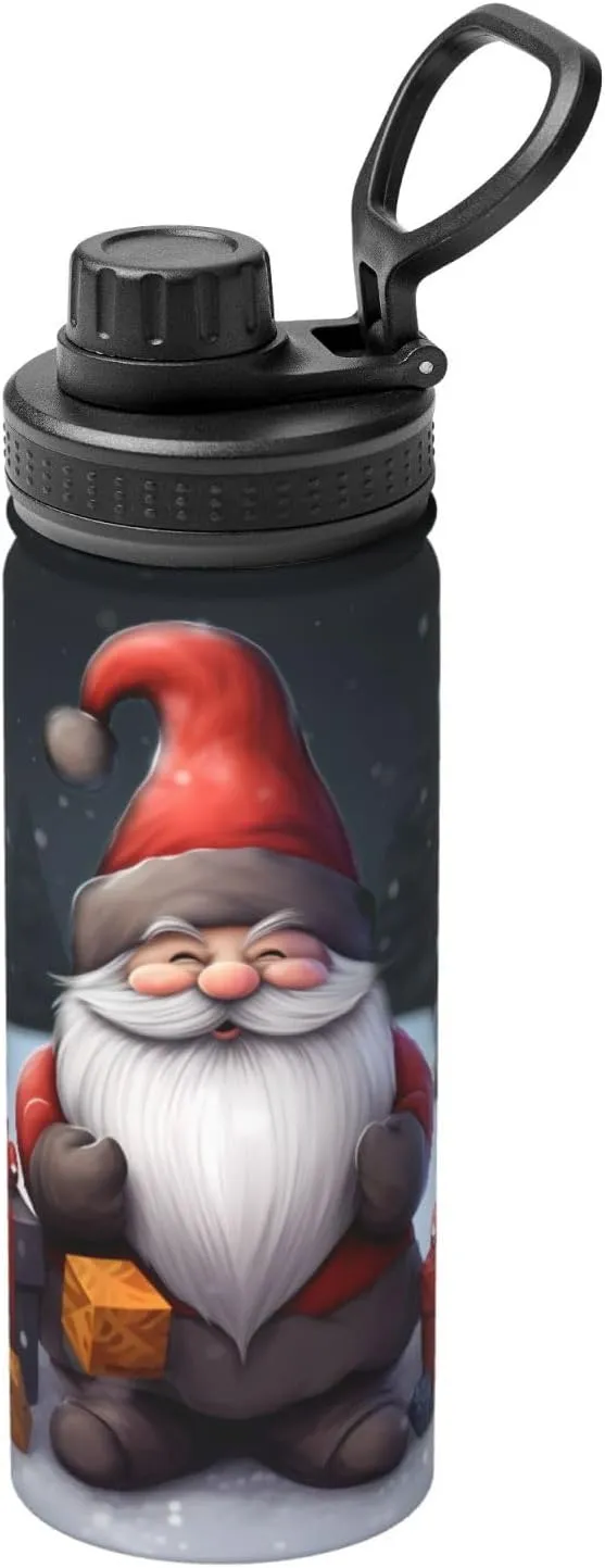 Sports Water Bottle Christmas Gnome Insulated Stainless Steel Water Bottles, 18 oz Water Cup Flask for Fitness Outdoor Sports Hiking Cycling