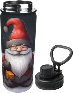 Sports Water Bottle Christmas Gnome Insulated Stainless Steel Water Bottles, 18 oz Water Cup Flask for Fitness Outdoor Sports Hiking Cycling