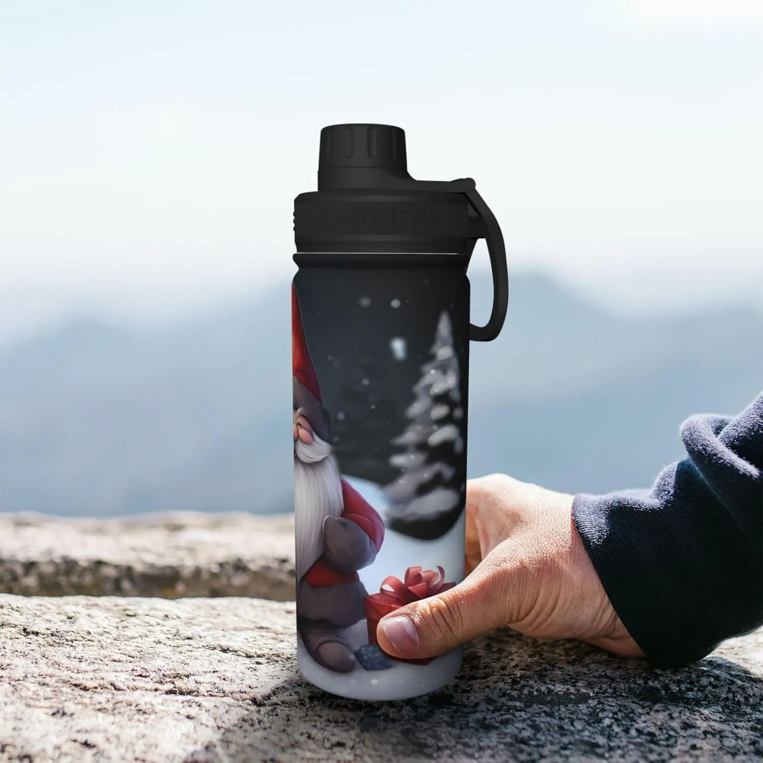 Sports Water Bottle Christmas Gnome Insulated Stainless Steel Water Bottles, 18 oz Water Cup Flask for Fitness Outdoor Sports Hiking Cycling