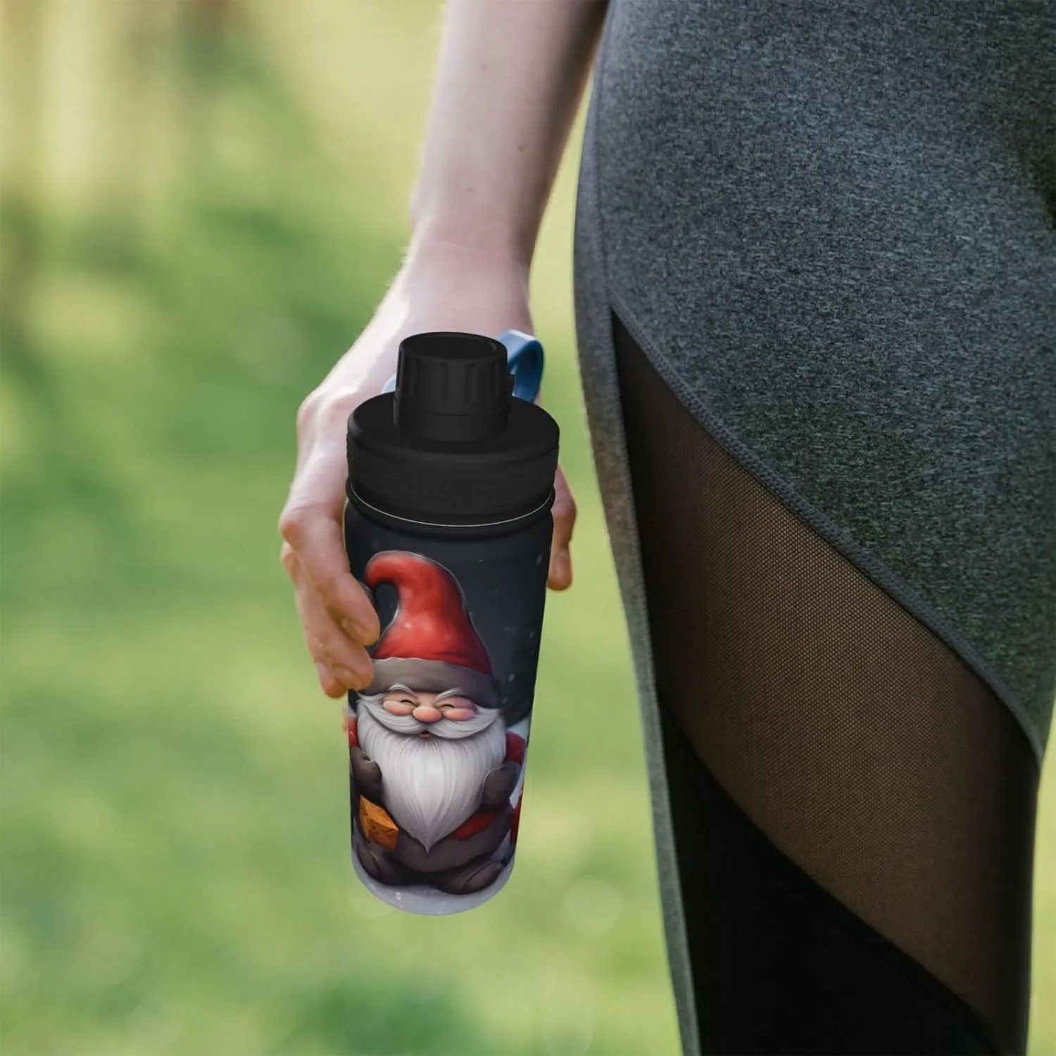 Sports Water Bottle Christmas Gnome Insulated Stainless Steel Water Bottles, 18 oz Water Cup Flask for Fitness Outdoor Sports Hiking Cycling