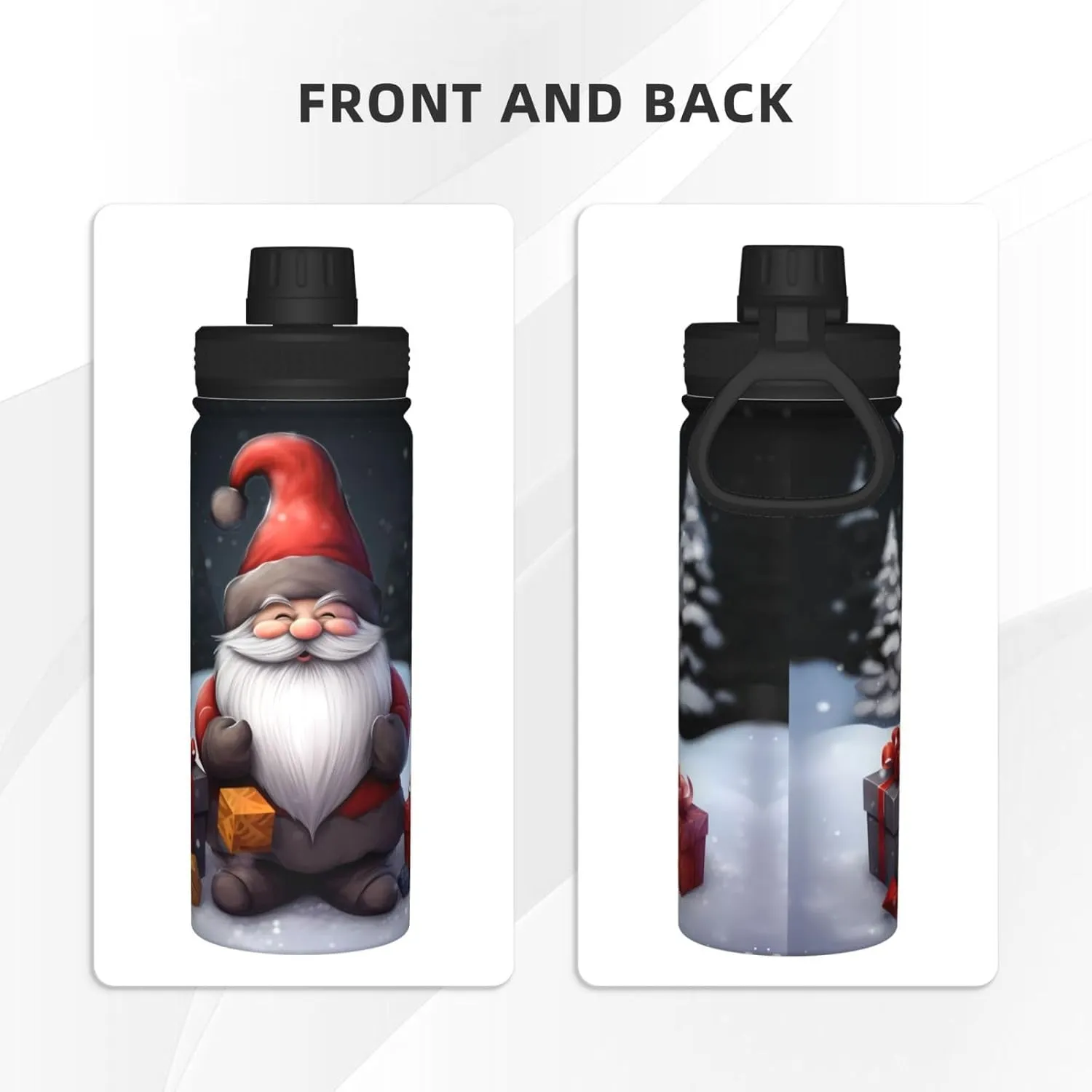 Sports Water Bottle Christmas Gnome Insulated Stainless Steel Water Bottles, 18 oz Water Cup Flask for Fitness Outdoor Sports Hiking Cycling