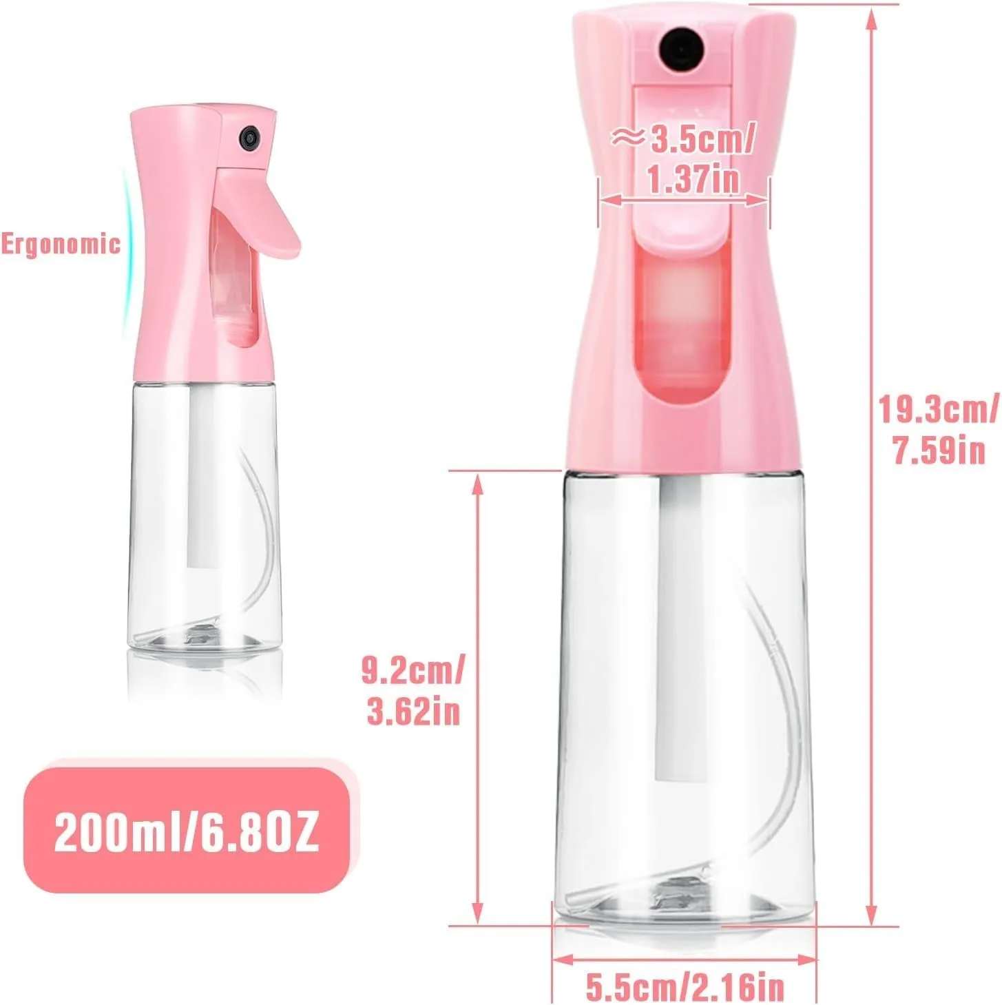 Spray Bottle,Fine Mist Spray Bottle for Hair,Ultra-Fine Continuous Spray Bottle for Skincare,Plant Care,Pet Grooming,Cleaning, Refillable Spray Container,Christmas Gift (1Pcs Light Pink 6.8Oz)