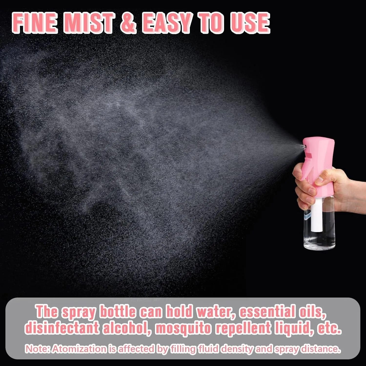 Spray Bottle,Fine Mist Spray Bottle for Hair,Ultra-Fine Continuous Spray Bottle for Skincare,Plant Care,Pet Grooming,Cleaning, Refillable Spray Container,Christmas Gift (1Pcs Light Pink 6.8Oz)