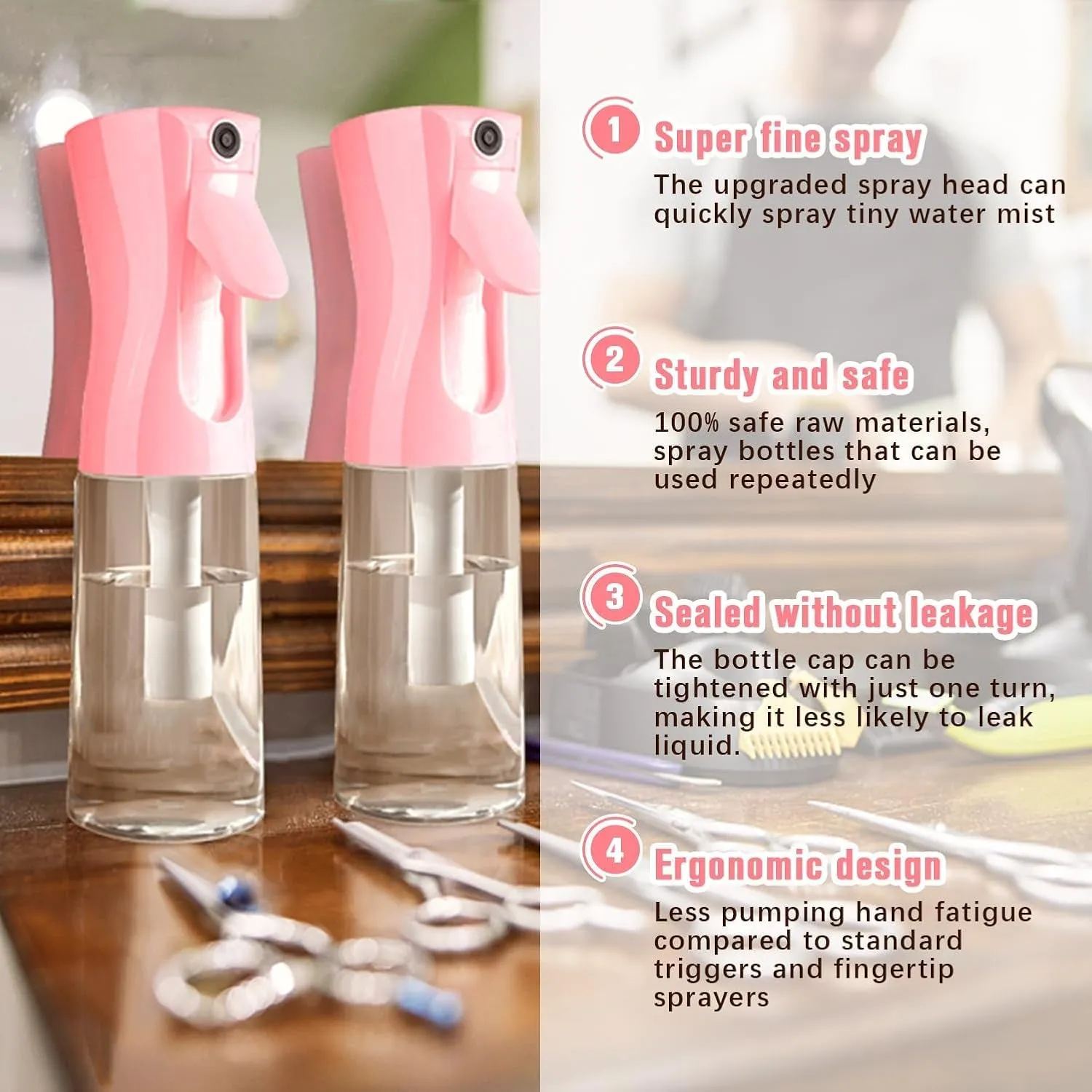 Spray Bottle,Fine Mist Spray Bottle for Hair,Ultra-Fine Continuous Spray Bottle for Skincare,Plant Care,Pet Grooming,Cleaning, Refillable Spray Container,Christmas Gift (1Pcs Light Pink 6.8Oz)
