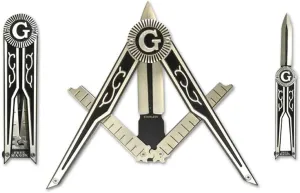 Square & Compass Masonic Folding Knife - [Silver & Black]