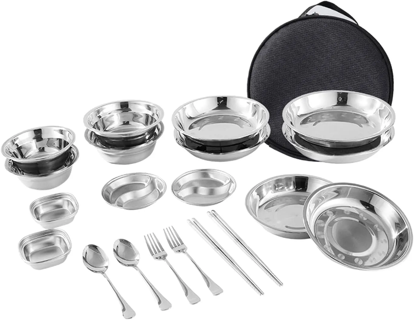 Stainless Steel Plates and Bowls Camping Mess Set Dinner Plate Dinnerware Camping Utensils Set for Outdoor Barbecue