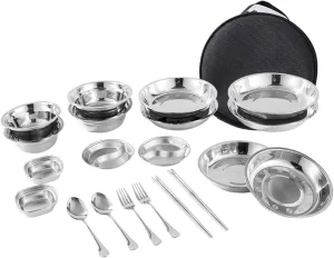 Stainless Steel Plates and Bowls Camping Mess Set Dinner Plate Dinnerware Camping Utensils Set for Outdoor Barbecue