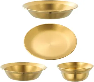 Stainless Steel Plates and Bowls Outdoor Tableware Camping Plates Camping Utensils for BBQ Hiking Beach Backpacking Apartment, 4PCS Gold