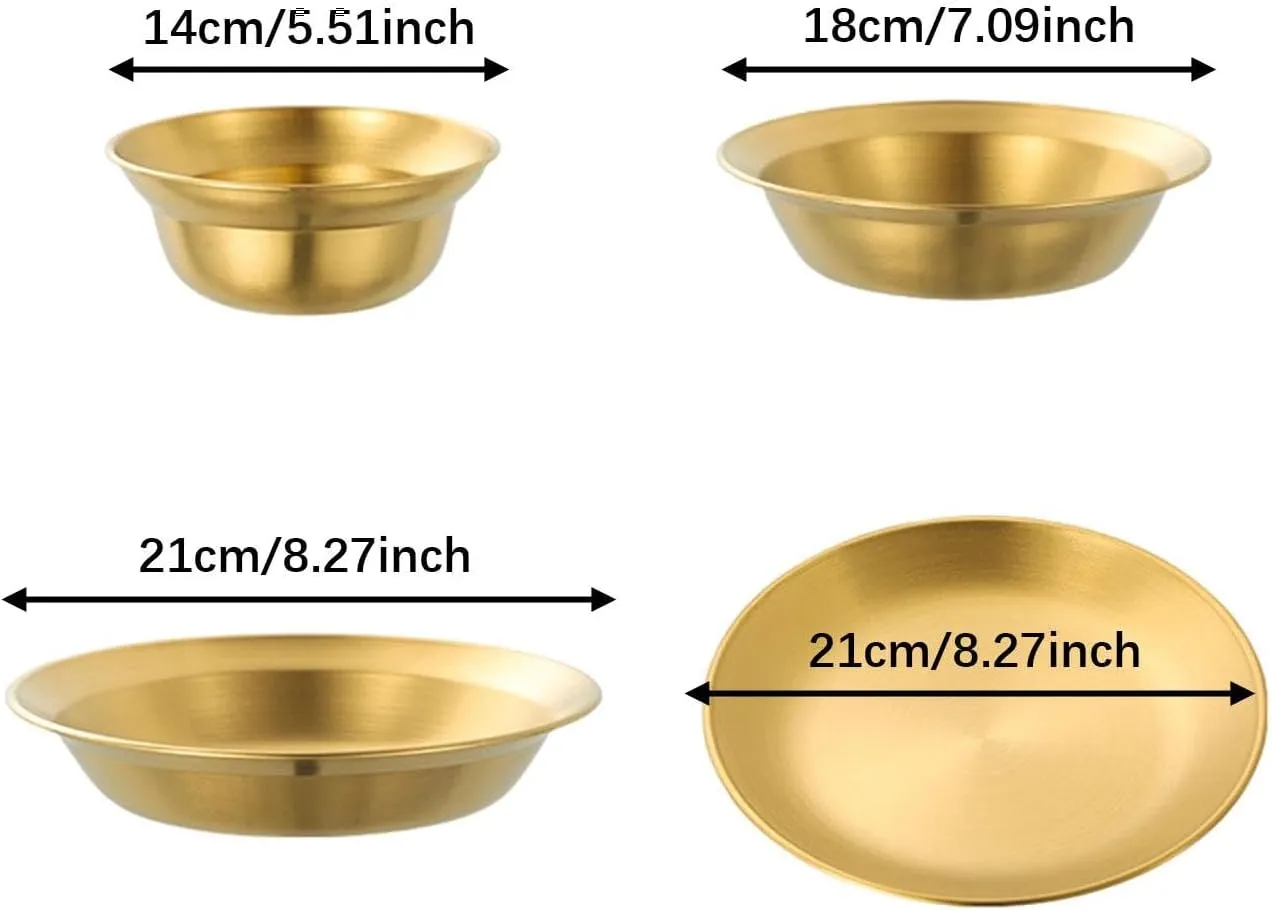Stainless Steel Plates and Bowls Outdoor Tableware Camping Plates Camping Utensils for BBQ Hiking Beach Backpacking Apartment, 4PCS Gold