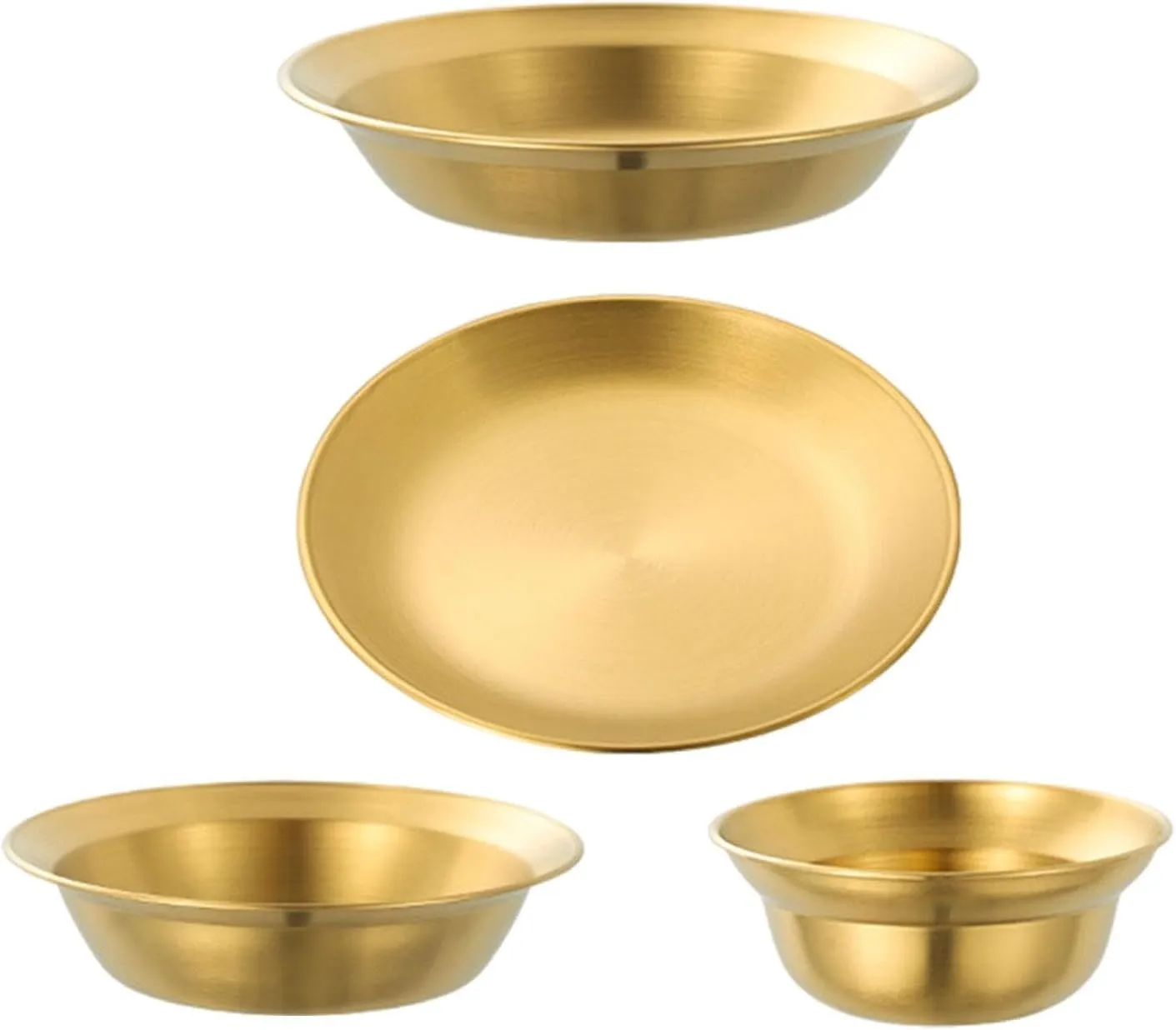 Stainless Steel Plates and Bowls Outdoor Tableware Camping Plates Camping Utensils for BBQ Hiking Beach Backpacking Apartment, 4PCS Gold