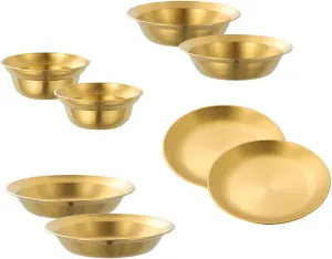 Stainless Steel Plates and Bowls Outdoor Tableware Camping Plates Camping Utensils for BBQ Hiking Beach Backpacking Apartment, 8PCS Gold