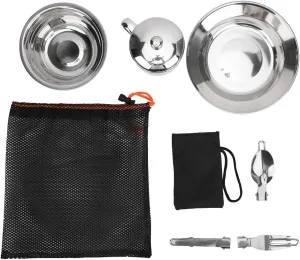 Stainless Steel Portable Outdoor Tableware Set Versatile Camping Picnic Dishes Kit