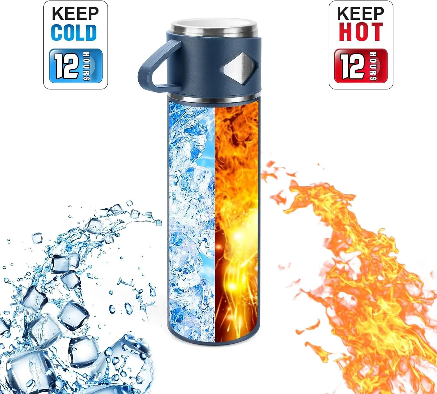 Stainless Steel Thermo 700ml/23.7oz Vacuum Insulated Bottle with Cup for Coffee Hot drink and Cold drink water flask.(Blue,Single)