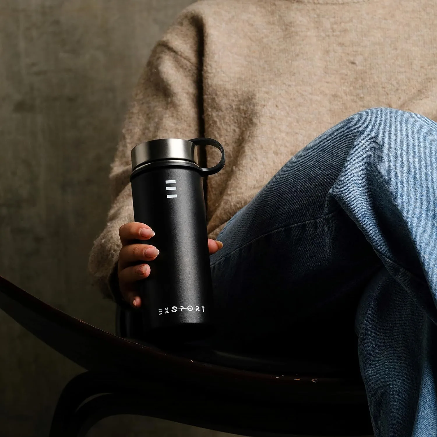 Stainless Steel Thermos - 18 Oz Water Bottle with Straw & Coffee Lid - Double Insulated - Hot & Cold - (Black)