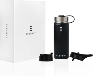 Stainless Steel Thermos - 18 Oz Water Bottle with Straw & Coffee Lid - Double Insulated - Hot & Cold - (Black)