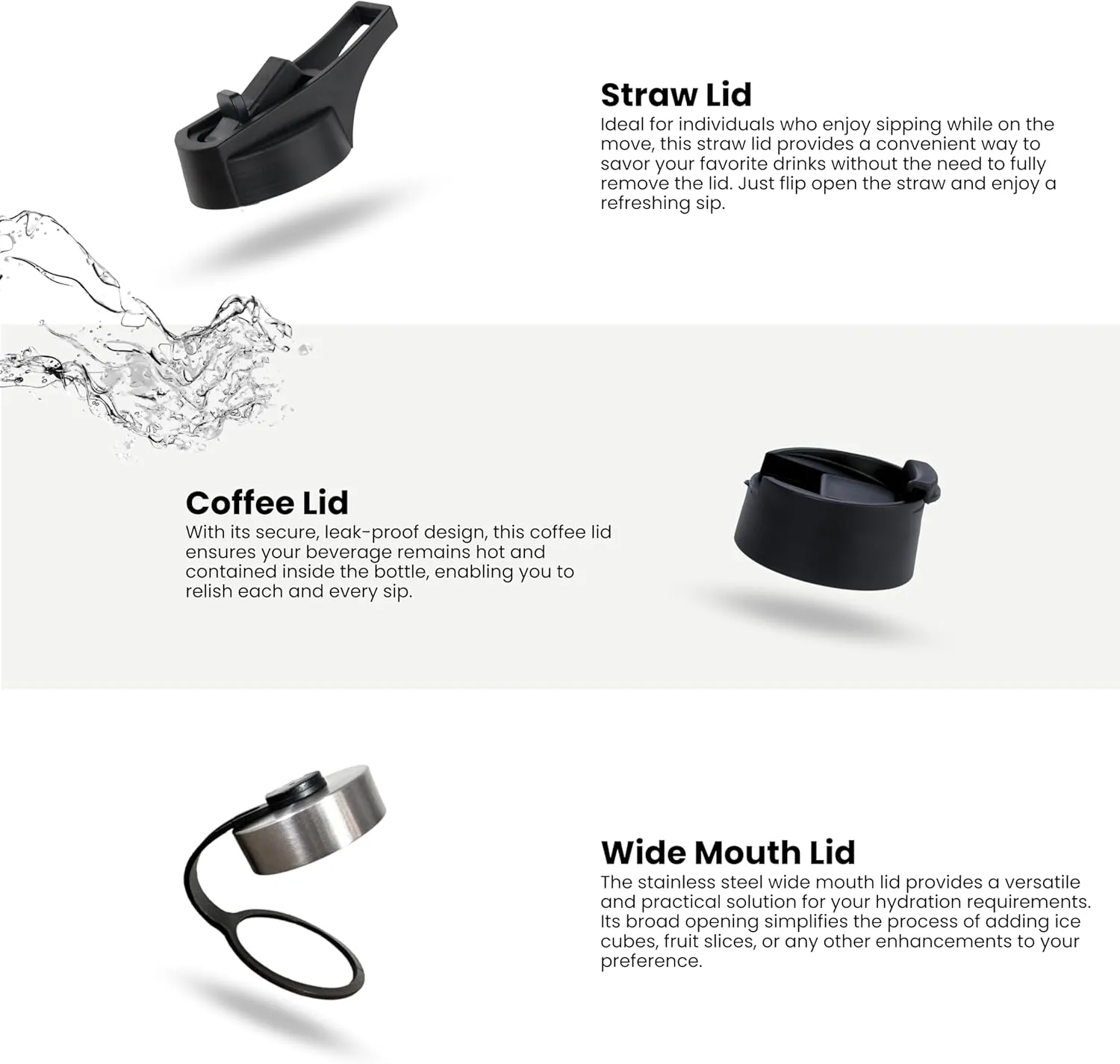 Stainless Steel Thermos - 18 Oz Water Bottle with Straw & Coffee Lid - Double Insulated - Hot & Cold - (Black)