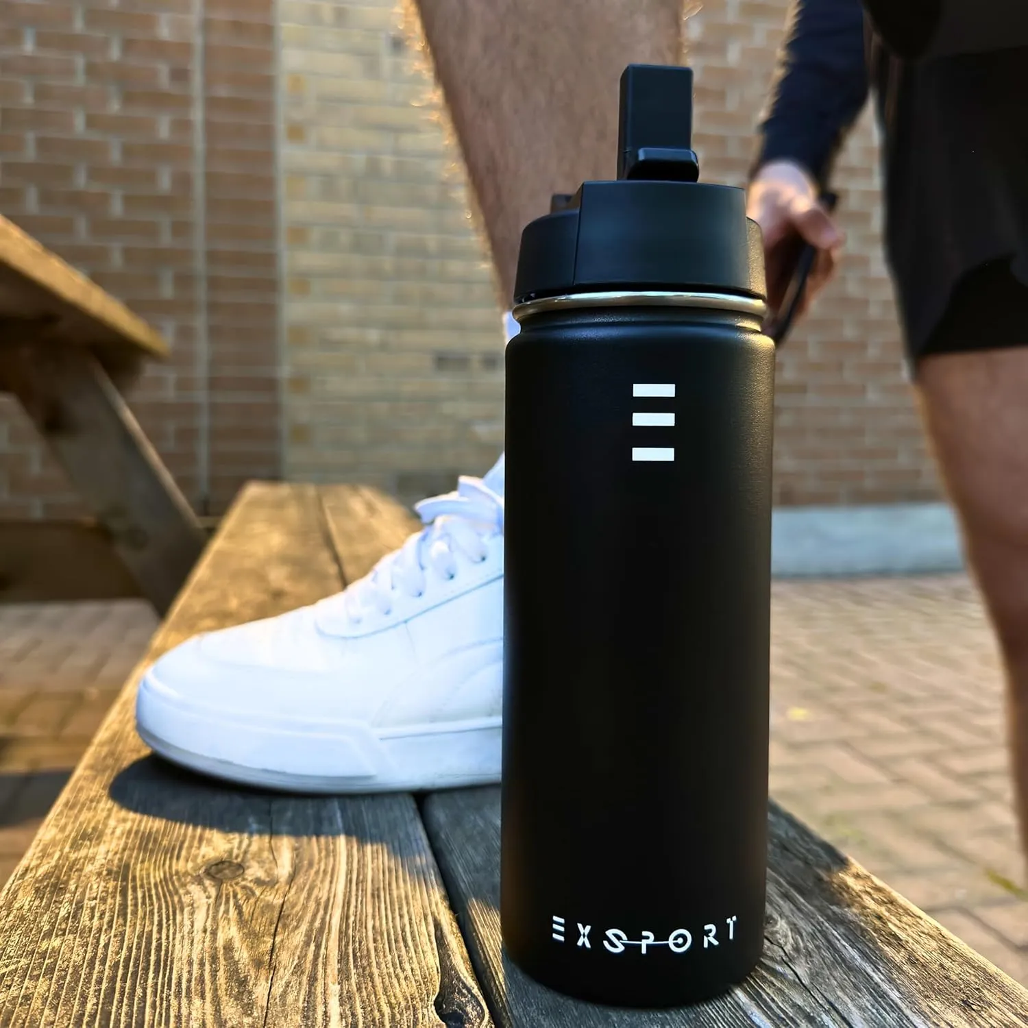 Stainless Steel Thermos - 18 Oz Water Bottle with Straw & Coffee Lid - Double Insulated - Hot & Cold - (Black)