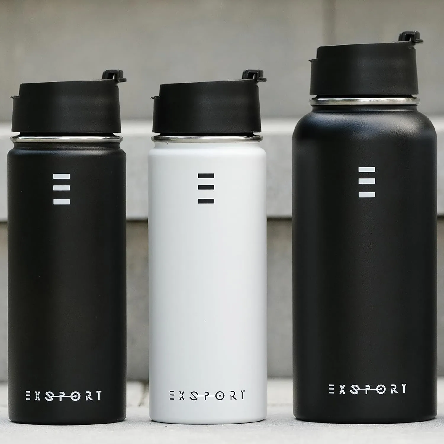 Stainless Steel Thermos - 18 Oz Water Bottle with Straw & Coffee Lid - Double Insulated - Hot & Cold - (Black)