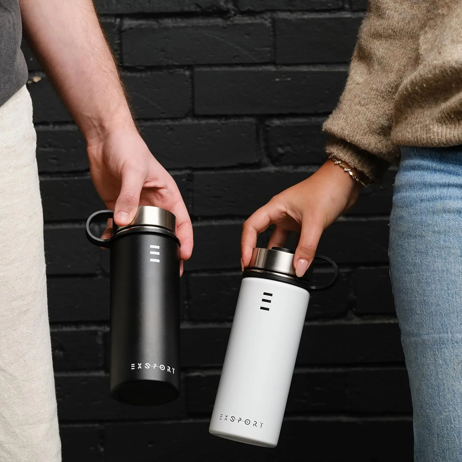 Stainless Steel Thermos - 18 Oz Water Bottle with Straw & Coffee Lid - Double Insulated - Hot & Cold - (Black)