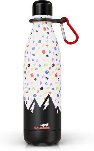 Stainless Steel Water Bottle 500ml Rock Climbing Thermal Drinks Sports Bottle Insulated Camping Gym Bouldering Gift for Climber Leak Proof Flask Carabiner 24hrs Cold 12hrs Hot Hydration Eco
