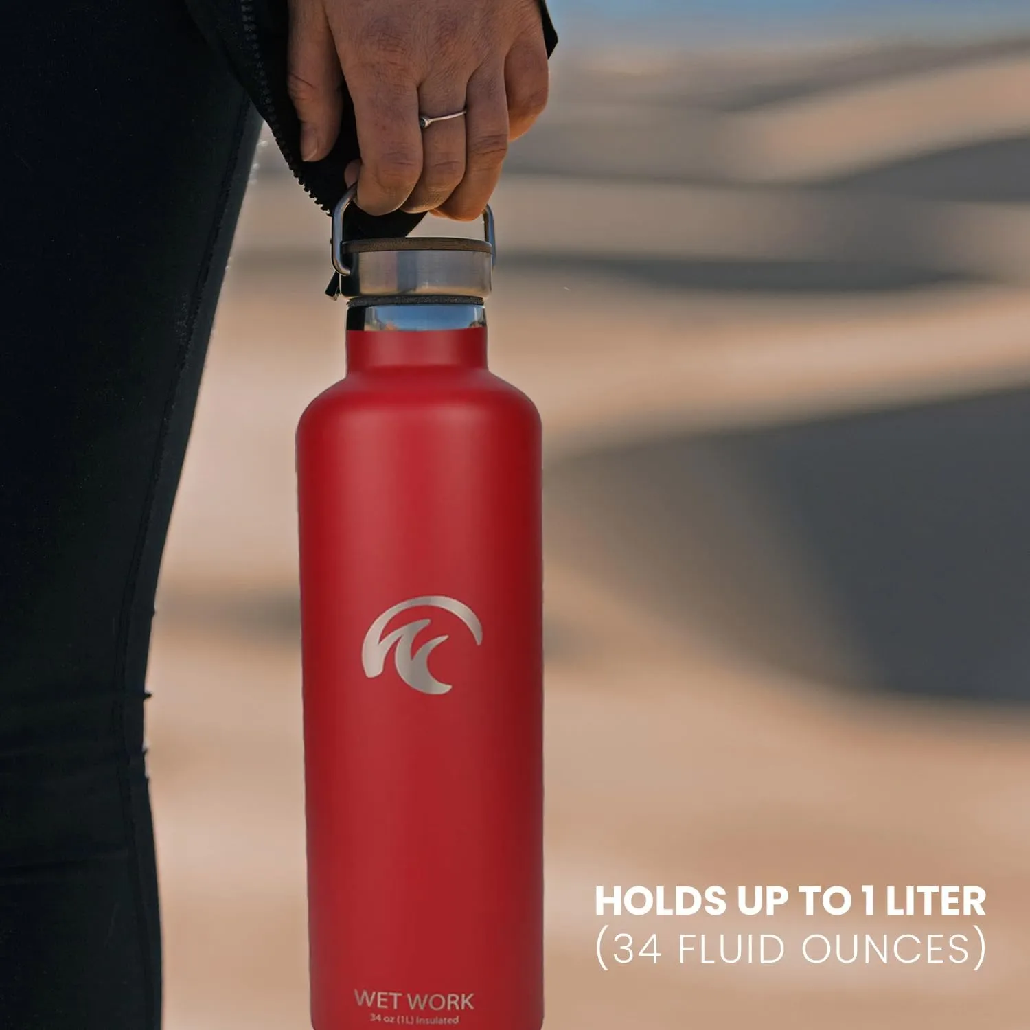Stainless Steel Water Bottle for Hot and Cold Drinks - Double Wall Insulated Thermos for Water, Soda, Coffee, Tea with Wide Mouth, Metal Handle, Bamboo Top - Great for Travel, Hiking, Camping