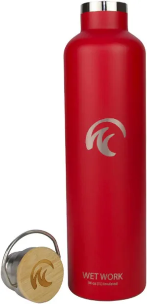Stainless Steel Water Bottle for Hot and Cold Drinks - Double Wall Insulated Thermos for Water, Soda, Coffee, Tea with Wide Mouth, Metal Handle, Bamboo Top - Great for Travel, Hiking, Camping