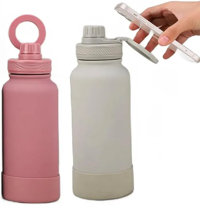 Stainless Steel water bottle with magnetic PHONE holder, water bottle with phone magnet, travel insulated cold water bottle gym1000ml (33onzas). (Black), Large, CGK240311