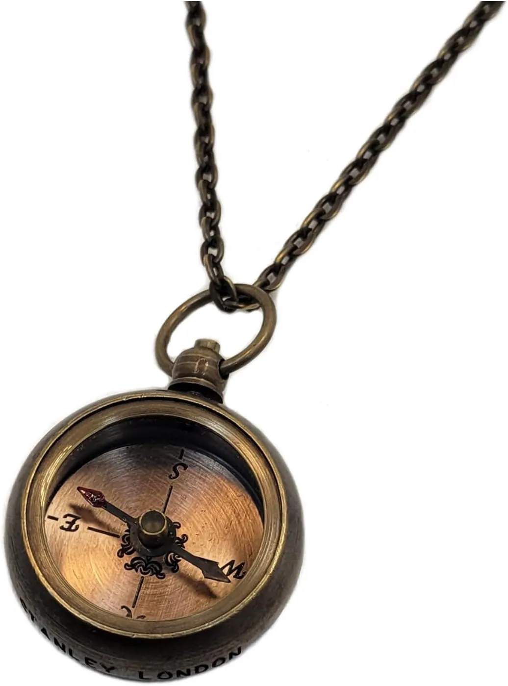 Stanley London Engraved Antique Brass Working Compass Necklace | Personalized Gift for Her, Women, Wife, Girlfriend, Daughter, Niece, Adventurer, Traveler