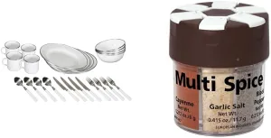 Stansport 24-Piece Enamel Tableware Set and Coghlan's 6-Spice Shaker