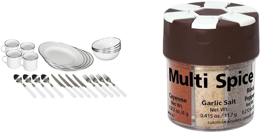 Stansport 24-Piece Enamel Tableware Set and Coghlan's 6-Spice Shaker