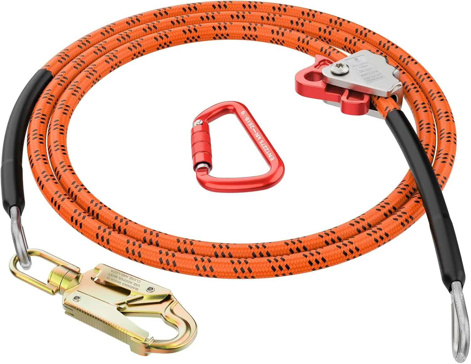 Steel Wire Core Flipline 1/2" X 8ft Fall Protection Arborist Climbing Flip Line Tree Climbing Rope with Steel Swivel Snap Hook Triple Lock Carabiner Rope Grab Adjuster