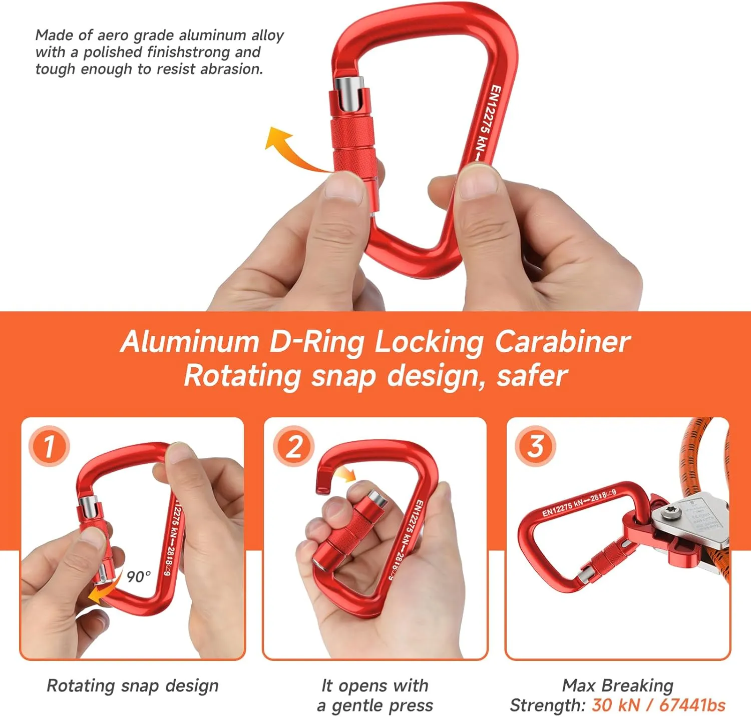 Steel Wire Core Flipline 1/2" X 8ft Fall Protection Arborist Climbing Flip Line Tree Climbing Rope with Steel Swivel Snap Hook Triple Lock Carabiner Rope Grab Adjuster