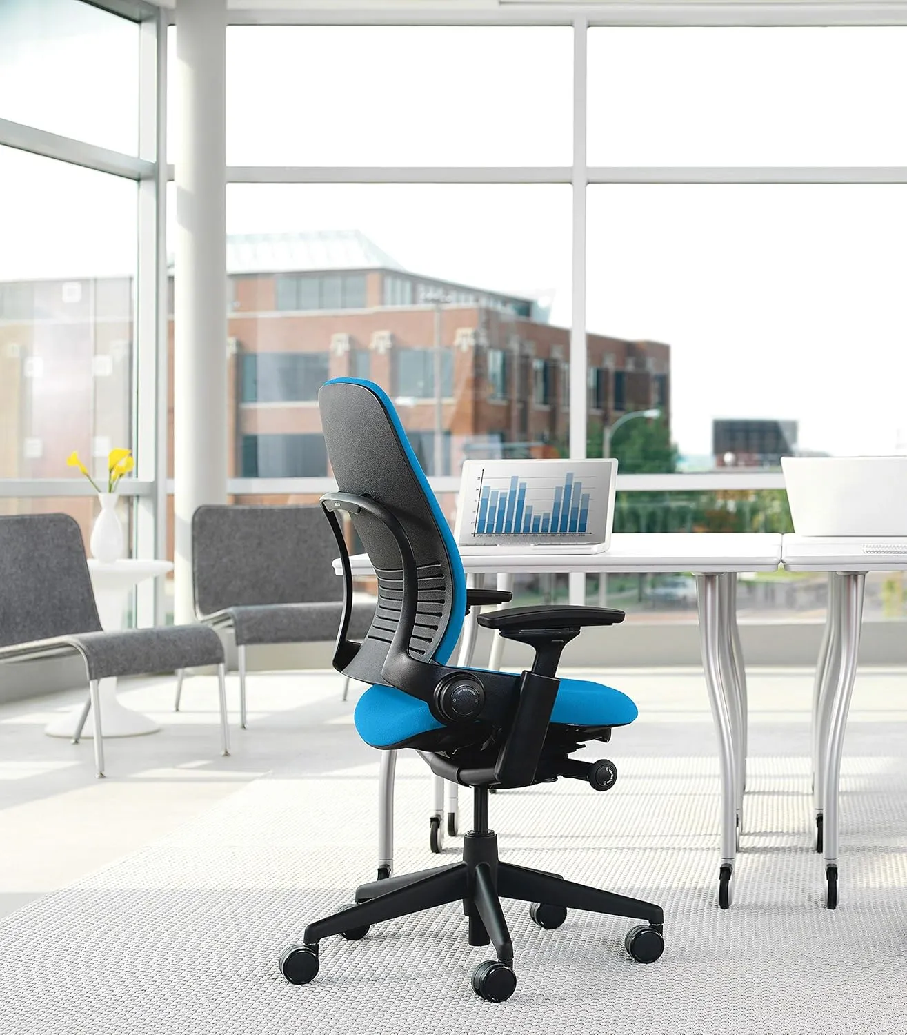 Steelcase 46296179 Leap Plus Office Desk Chair with 500lb Capacity, Blue Fabric